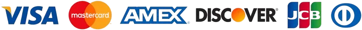 We accept Visa, Mastercard, American Express, Discover, JCB and Diners Club