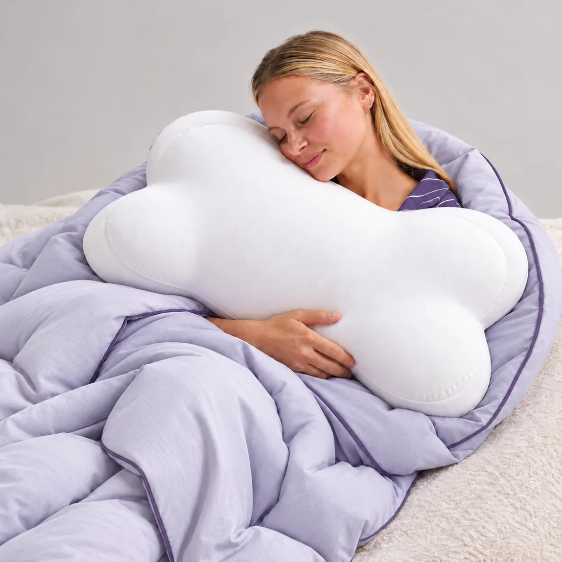 CloudAlign Pillow on airy blue-violet bedding