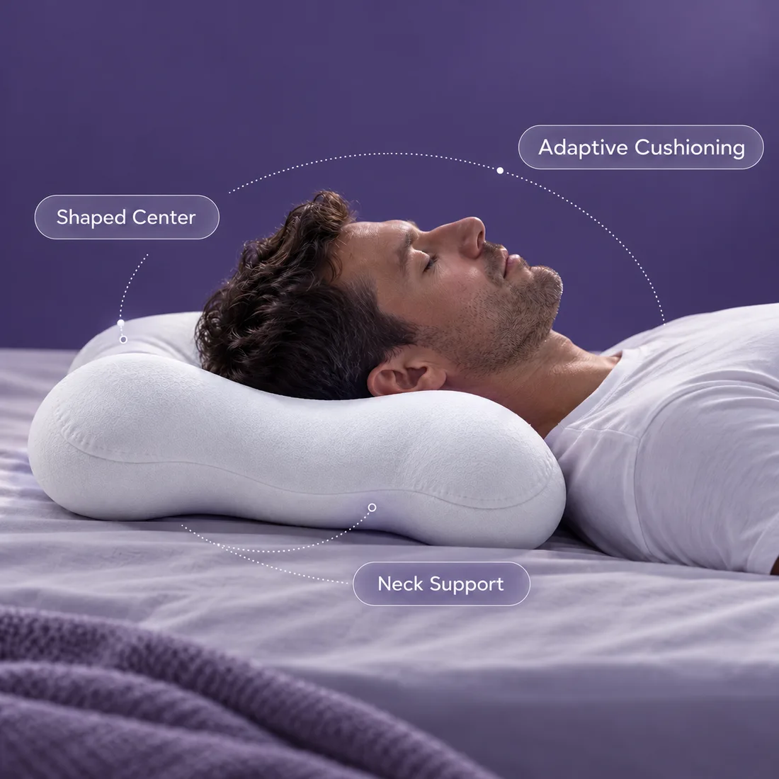 Head resting centred on the CloudAlign Pillow